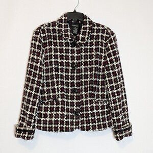 GEORGE Red/Black Plaid Long Sleeve Short Button Tweed Jacket; Size 18